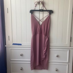 Charlotte Russe Open Back Halter Dress with Rushed Side Dusty Pink (M)
